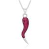 amorili Collana Donna Corno Napoletano Portafortuna - Argento 925 con Zirconi Rosso Rubino | Amuleto Scaramantico Elegante | Gioiello Regalo Made in Italy