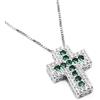 Damiano Argenti Collana con Croce in Argento Sterling 925 e Zirconi Colorati Verde