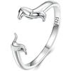 Generico Anello da donna in argento puro S925 con ciondolo a forma di cane bassotto, semplice e grazioso (Argento)