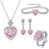 Wycian Set di gioielli a forma di cuore in argento, collana e orecchini, set di gioielli con zirconi e cuore, 4 pezzi, collana con orecchini e anello, cristallo, Zirconia cubica