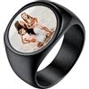 U7 Anello da Uomo Foto personalizzato Anello Uomo Rotondo in Acciaio inossidabile Nero con Foto Regalo Personalizzato per il Marito Papà per il Compleanno di Natale