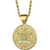 LKBEADS Collana con ciondolo a forma di moneta incisa Memento Mori da 24 mm con catena francese da 18 pollici | Argento sterling placcato oro | Gioiello regalo unisex | LK_PNDN_1064