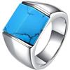 Beydodo Anelli in acciaio inox da uomo, anello personalizzabile, rettangolare, turchese, con sigillo in argento, da uomo, senza nichel, misura 54-67, 20 (19,1), Metallo non prezioso, Nessuna pietra