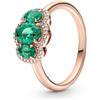 PANDORA ROSE 180057C01 56 - Anello Timeless Tre pietre placcato oro rosa 14 carati, cristalli verdi, zirconi, argento sterling, Zircone cubico