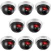 Kanayu Confezione da 8 telecamere finte di sicurezza a cupola a circuito chiuso con luce LED rossa lampeggiante, telecamere di sorveglianza wireless per esterni con nastro adesivo per interni ed