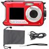 nikusaz Waterproof Underwater Digital Camera Full HD 2.7K 48MP 16X Zoom Dual Screens Red (Red)