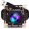 ELP Videocamera USB grandangolare da 16 MP per computer con obiettivo fisheye a 180 gradi, scheda mini UVC USB2.0 4K Video Lightburn, con cavo da 1 m per laptop, PC, Raspberry Pi, Jetson Nano