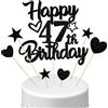Conruich Decorazione per Torta di Compleanno 47 anni Uomo Donna, Cake Topper Happy 47th Birthday Nero, Torta Torta Stella Cuore Nero per Decorazione Festa 47 anni Compleanno Donna Uomo