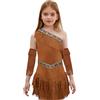 Kaerm Costume da Indiana Bambina Abito da Principessa Carnevale Halloween Costume Indigena Nativo Americana Vestito da Cowgirl Texana Hippie Abito Travestimento Compleanni Marrone 7-8 anni