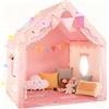 STYPLZ Tenda per Bambini 2 in 1, Casetta da Gioco con Tappetino Imbottito, Luci Fatate e Bandierine, 2 Porte 4 Finestre, Ideale per Interni/Estern (130x120x100 cm)