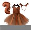 GjnjfdF Costume scoiattolo per,Costume scoiattolo per,Set di costumi per animali | cosplay di Halloween, vestito tutù con orecchie, fascia, coda per ragazze di età compresa tra 1 e 12 anni