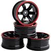 KEEDA Ruote in plastica diametro 52 mm per 1/10 RC On Road Touring Car Drift Auto (nero e rosso)