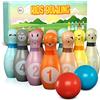 Pink Papaya Birilli Bowling per Bambini | Set da 12 Pezzi per Maschi e Femmine | Giochi in Legno Certificato FSC | Giocattoli da Interno ed Esterno | Giochi Educativi