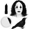 I LOVE FANCY DRESS LTD Set di accessori da corvo per adulti, parrucca lunga nera, puntello corvo, rossetto nero e vernice per il viso, costume per adulti