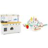 Leomark Cucina in legno Saint-Tropez con La torta di compleanno in legno piu panno - Set completo per piccoli Chef Bianco-Blu impara ad preparare primi secondi e dolci Dimensioni: 107 x 106 x 32cm.