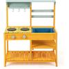 RELAX4LIFE Cucina Giocattolo per Bambini, Cucina da Esterno in Legno con Fornelli e Lavandino, Ripiani Aperti, Cucina Giocattolo Interattiva per Bambini 3+ Anni (Giallo)