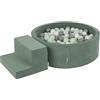 KiddyMoon Area di Gioco in Schiuma con Tondo Piscina di Palline per Bambini Piscina (100 Palline) + Gradini, Verde del Bosco: Bianco/Grigio/Menta