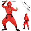 CARTOON Costume di carnevale + accessori, Red Dragon Ninja, Spada giapponese, vestito, travestimento, per bambini, halloween, feste a tema