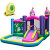 LIFEZEAL Castello Gonfiabile per 3 Bambini 3-10 Anni, Parco Aquatico, con Giochi, Ventilatore 680W, Scivolo, Trampolino, Canestro, Piscina, per Interno, Esterno, Set Completo, Motivo di Unicorno