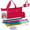 Pesoncarl American Mahjong Set, classico set di Mahjong americano completo, a grandezza naturale con 166 piastrelle, 4pcs 2 in 1 rack/sparatutto, sacca morbida rossa, patatine, commerciante eolico, manuale e d