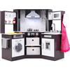 COSTWAY Cucina Giocattolo per Bambini, Set Cucina in Legno con Accessori, Luci e Suoni, Cappa, Fornelli, Microonde e Lavatrice, per Bambini 3+ Anni, 102 x 51 x 85 cm (Caffè)