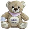 KIDDI-MEDIA Orsacchiotto con nome e data di nascita ricamato / regalo per battesimo Nascita / personalizzato / 30 cm (fular ROSA per femminuccia)