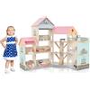 COSTWAY Casa delle Bambole in Legno, Casetta delle Bambole a 3 Piani con 41 Mobili e Accessori, Giocattolo per Bambini 3+ Anni,107 x 82,5 x 94,5 cm (Rosa)