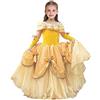 CinheyU La Bella e La Bestia Carnevale Costumi per Bambine Belle Principessa Compleanno Abiti Ragazze Natale Halloween Cosplay Cerimonia Festa Vestito Con Maniche Per Le Braccia 2-3 anni