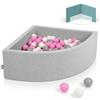KiddyMoon Piscina di Palline Angolare a Quarto 90x30cm con 200 Palline 7cm Piscina in Schiuma per Neonati e Bambini Piccoli - Grigio Ch: Grigio Bianco Rosa