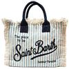 Saint Barth MC2 Borsa Colette in Canvas a Righe Panna e Celeste con Logo Blu Dimensioni: 30 x 22 x 15 cm