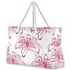 OWFKAY Grande borsa da spiaggia in tela tote borsa a tracolla rosa e viola gigli borse resistenti all'acqua per palestra viaggi quotidiano, Gigli Rosa Viola, Taglia unica