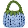 Wabilu Borsa da donna intrecciata a mano con manico in filato grosso lavorato a maglia intrecciata borsa da polso all'uncinetto per viaggi quotidiani, Blu, Small