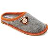 Le Clare Nuvola Gufo - Pantofola Invernale Uomo in Panno di Lana con Gufo Applicato a Mano e Plantare Estraibile - Colore Grigio Arancio - Taglia 42