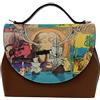 DOGO Femme Cuir Vegan Bleu Fait Main et Mode Sac à Main - Royal Cats Motif