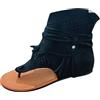 FGRID Sandali piatti con nappe da donna, sandali alti con clip in pelle scamosciata retrò, sandali da spiaggia con stivaletti con frange e infradito estivi,Nero,43