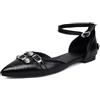 CRETUAO Scarpe da Ballerina a Punta da Donna, Eleganti e comode, con Borchie testurizzate e Fibbie Mary Jane, alla Moda, in Tinta Unita, per Feste,Nero,39 EU