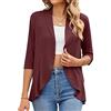 GRECERELLE Cardigan da donna leggero elegante estivo da donna manica 3/4 casual lavorato a maglia aperto davanti coprispalle cardigan, Rosso vinaccia, XL