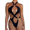 Generico Il Nuovo Costume da Bagno Bikini 2024 per L'Europa e Gli Stati Uniti. Costume da Bagno Sexy a Tinta Unita Hollow One Depilatore Bikini Elettrico (Black, S)