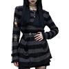 URAWESO Goth Y2K Maglione A Righe Strappato Punk Gotico Lungo Maglioni per Le Donne Harajuku Estetica Halloween Pullover Top, Grigio e Nero., S/L