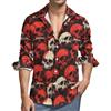 TZTTZT Camicia da uomo a maniche lunghe con bottoni a maniche lunghe con stampa a teschio rosso e bianco, camicia casual da uomo con tasca, Multicolore, XX-Large