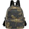 ODAWA Zaino trapuntato con libellula dorata, con tasca posteriore con cerniera, da donna, alla moda, Libellula d'oro, Medium, Zaini Daypack