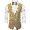 Generic Gilet da uomo in tinta unita con paillettes con papillon da discoteca discoteca danza matrimonio moda abito giacca leggera per adolescenti, Oro, XL