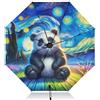 Generic Ombrello pieghevole da viaggio compatto nero per protezione solare ombrello automatico invertito pioggia ombrello per pioggia sole con copertura carino panda notte stellata estetica