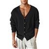 Generisch Cardigan da uomo con scollo a V, maglione lavorato a maglia, sottile, leggero, per le mezze stagioni, elegante, classico, con bottoni, giacca da casa, Nero , 4XL