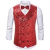 Generisch Giubbotto da uomo con glitter con papillon, set di paillette, giacca da uomo lucida, gilet da carnevale, senza maniche, con scollo a V, blazer per matrimoni e feste, Colore: rosso, L