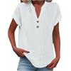 Generic Camicie di lino a maniche corte da donna alla moda estate button down mezzo bottone up lino cotone donna 2025 top tinta unita casual mussola camicette petite Vcation colletto occidentale, C_bianco, M