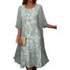 shownicer Abito Due Pezzi da Donna Elegante Maniche 3/4 con Scollo Rotondo Vestiti Cardigan in Tulle e Chiffon Stampe Abiti Vestito Set A Verde 3XL