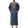 Generisch Vestaglia musulmana Uomo Arabo Preghiera Eid Abbigliamento Thobe Islamico Dubai Robe Abito da preghiera Ramadan Musulmano Abbigliamento da preghiera Estate Manica Lunga Lino Caftano Per Uomini, O blu