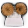 Brillabenny Cappello Cuffia Cashmere Bambino 1 Anno - 4/5 Anni Due PON PON Pelliccia Vera Cappellino Berretto (Bianco)