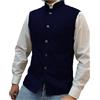 KBLDOPN Gilet da uomo elegante senza maniche con colletto alla coreana e bottoni, vestibilità slim fit, a spina di pesce Matrimonio Lavoro Cerimoni(Blue,L)